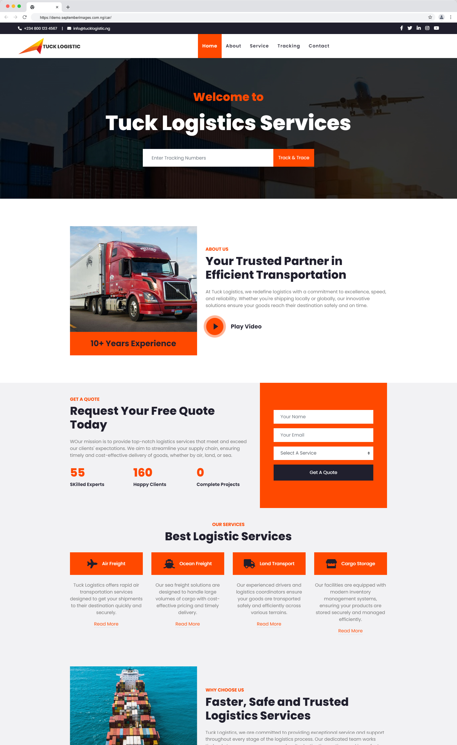 Responsive website for  Tuck Logistics
